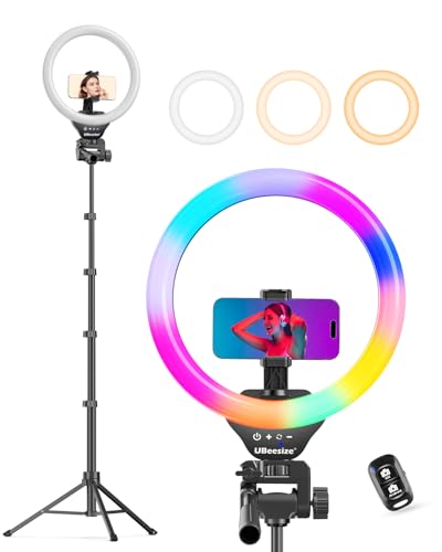 UBeesize 12'' RGB Selfie Ring Light with 62’’ Tripod Stand for Video Recording＆Live Streaming(YouTube, Instagram, TIK Tok), Compatible with Phones, Cameras and Webcams