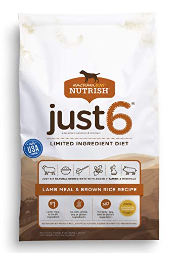 Rachael Ray Nutrish Just 6 Premium Natural Dry Dog Food, Limited Ingredient Diet Lamb Meal & Brown Rice Recipe, 6 Pounds