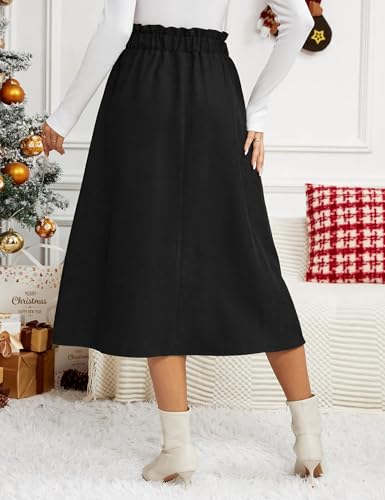 IDEALSANXUN Womens Corduroy Skirts Fall Winter High Waisted A Line Pleated Midi Skirt4