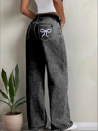 Image of Nifty Women's Denim Stretchable High Waist Light Wash Baggy Jeans || Back Pocket Bow tie Detail