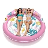 JOSEN Pool Floats Adult, Inflatable Tanning Pool - Extra Large Pool Floats for Adults Heavy Duty, Round Pool Rafts, River Lake Floaties Water Floats with Cup Holders