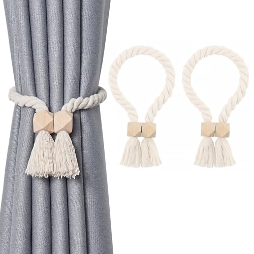Magnetische Vorhang Raffhalter 2 Stück, Raffhalter für Vorhänge Gardinenhalter Baumwolle Seil Curtain Rope Buckle, Vorhangbinder Gardinen Raffhalter für Zuhause Schlafzimmer Büro Dekorativer Vorhang