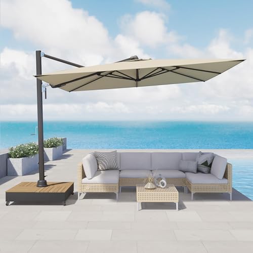 Grand patio 10x13 FT Patio Umbrella with Base, Acrylic Outdoor Cantilever Aluminum Umbrella, Rectangular Offset Umbrella with Cover for Poolside, Deck, Backyard, Black Umbrella Pole