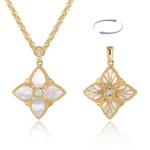 MTMY Clover Necklace for Women 14K Gold Plated Four Leaf Clover Pendant Necklace Thick Gold Double Sided Lucky Charm Jewelry