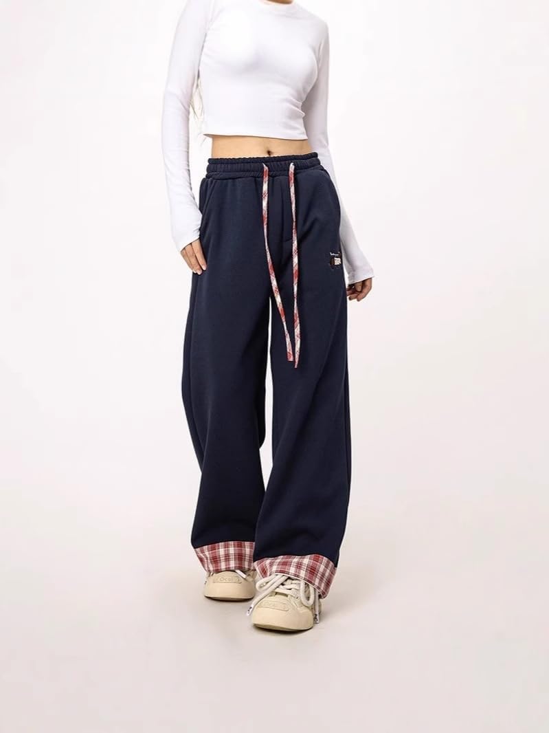 Sweatpants American Plaid ​​Curly Casual Women Loose Floor Trousers