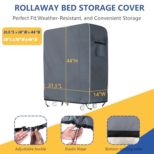 Folding Bed Storage Cover 31.5" × 14" × 44", Waterproof 600D Dustproof Rollaway Bed Protector with Zipper & Handles – Fits Most 31–38" Single Folding Beds, Breathable & Durable, Grey