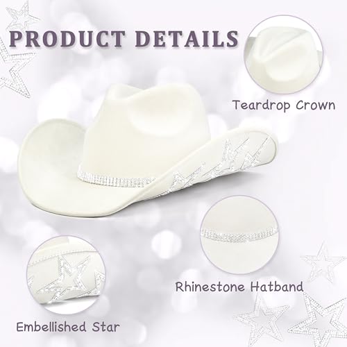 Image of Keilin Rhinestone Cowgirl Hat Disco Cowboy Hat Felt Western Nashville Bachelorette Party Hat for Teens and Adults