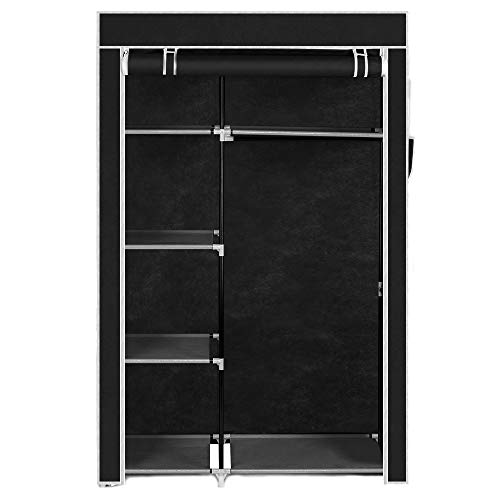 Bonnlo Armoire Tissu avec Penderie et Étagères, Stable, Armoire Penderie,110 x 45 x 175 cm, Spacieuse, Pliable, Noire