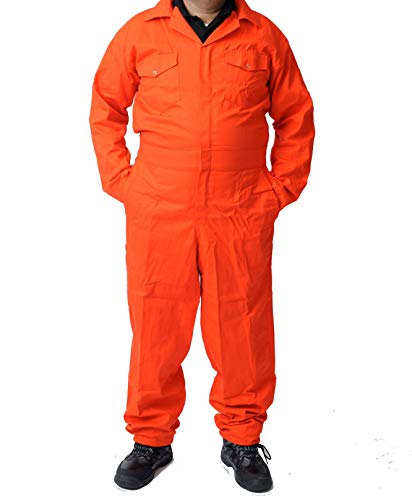 Road Master Mens Poly Cotton Coverall Overalls Painters Suit Decorators Mechanic Workwear Boiler Suit Cleaning Job Work Uniform with Two Chest Pockets Orange Large