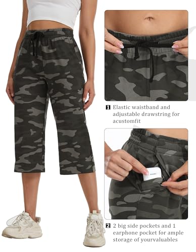 Image of SPECIALMAGIC Women Capri Pants Cotton Yoga Wide Leg Pajama Pants Capris Sweatpants Sports