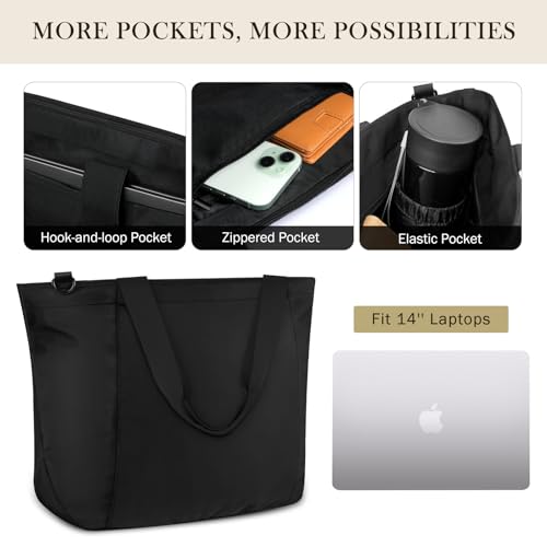 Tote Bag for Women, Lightweight Foldable Tote Bag Zipper Shoulder Case Large Top Handle Handbag for Travel Work Gym3