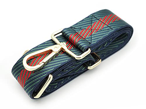 Image of CRAFTMEMORE Wide Shoulder Strap Zigzag Pattern Adjustable Bag Handle Crossbody Nylon Belt Replacement JK18 (Green, Gold Clasp)