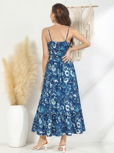 Image of GRACE KARIN Summer Dresses for Women 2026 Vacation,Smocked Floral Maxi Dress,Boho Beach Sundress with Pocket Fashion Clothing