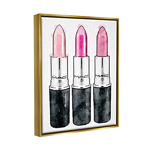 Image of Stupell Industries 'Three Pink Lipsticks', Floating Frame Canvas Art, Gold, 17 x 21 Inches, Easy to Hang and Sturdy, Made in USA, by Amanda Greenwood