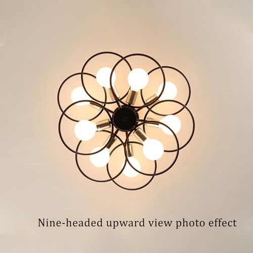 Plafonnier luminaire E27 design industriel vintage noir 9 têtes