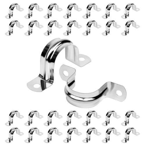 Image of 30Pcs 1-1 /4 Inch Stainless Steel Conduit Clamps, 2 Hole Strap U Bracket Rigid Pipe Strap, Tension Clips U-Tube Clamp for Pipe Fixing on Various Surfaces