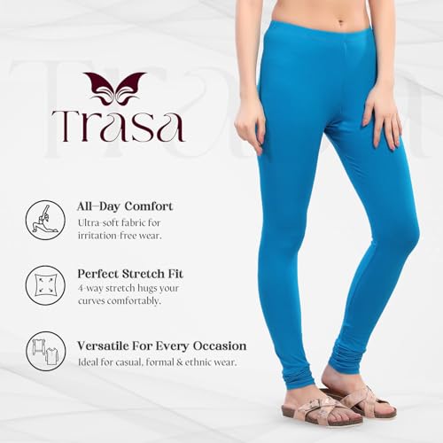 Image of TRASA Ultra Soft Cotton 4 Way Stretchable Churidar Solid Regular and Plus 20 Colours Leggings for Womens and Girls -Sizes :-M, L, XL, 2XL, 3XL, 4XL, 5XL, 6XL