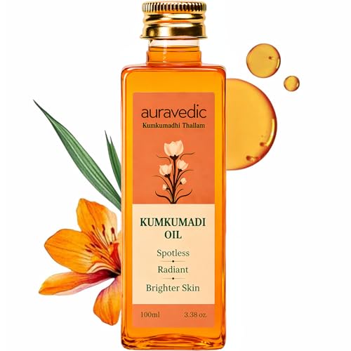 Auravedic Kumkumadi Oil Pure Saffron for Ultra Radiant Skin | Ayurvedic Oil for Dull, Dehydrated & Tired Skin | Lightweight Hydrating Formula for Smooth Texture | 3.38 Fl Oz (100ml)