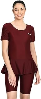 LEBAMI Spandex Swimming Costume for Women, Removable Pads Half Sleeves & Half Length Top with Bottoms, Frock Style Ladies ... Price In India