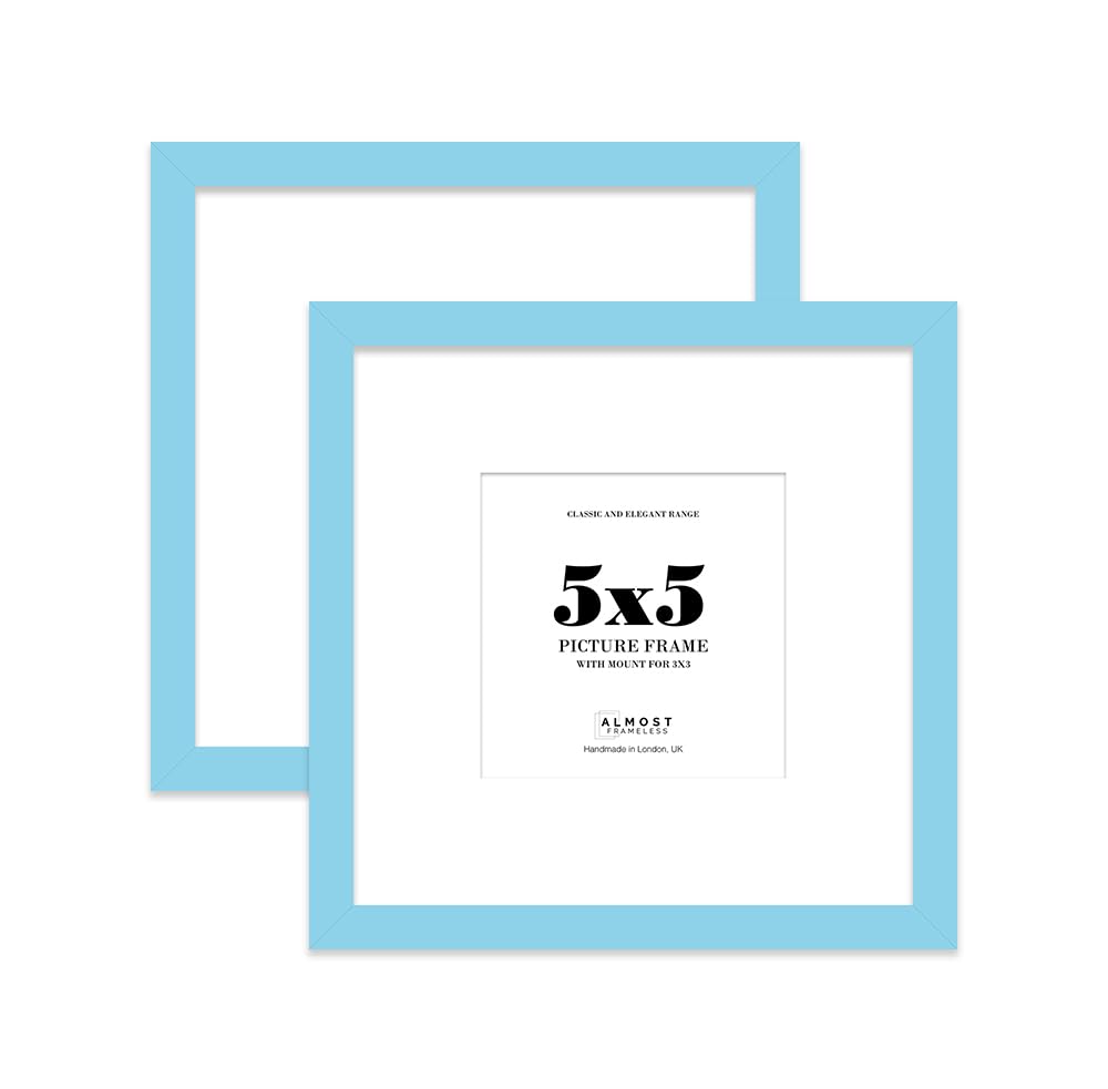 5x5 Light Blue Picture Frame with Mount for 3x3 Photos, Prints - Modern Square Wall Frame, Set of 2