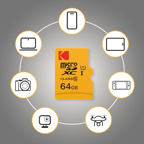 Image of Kodak 64GB 10-Pack MicroSDXC Card, Class 10 UHS-I U1, with Adapter 10x Write Speed (10-Pack)