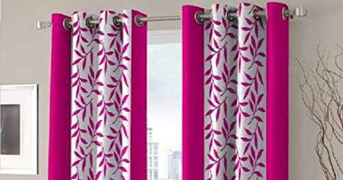 Image of Woah Polyester Floral Door Curtain Door Window Curtain Premium Polyester Weaved Parda Modern Parde for Living Room Bedroom Home Office Screens Eyelet Ring (7 Feet -Pink)