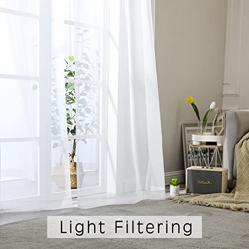 Image of OWENIE Sheer White Curtains 108 Inches Long for Living Room Bedroom 2 Panels Set, Lightweight Airy White Sheer Curtain, Filmy Voile Rod Pocket, 2 PCS, Each 59 inch W x 108 inch L