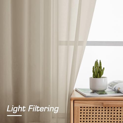 Image of OWENIE Sheer Curtains 63 inch Length 2 Panels Set, Light Weight Soft Solid Light Filtering Fimly Sheer Curtains for Bedroom /Living Room /Dining Room /Nursery, Rod Pocket Window Treatments, 42Wx63L inch