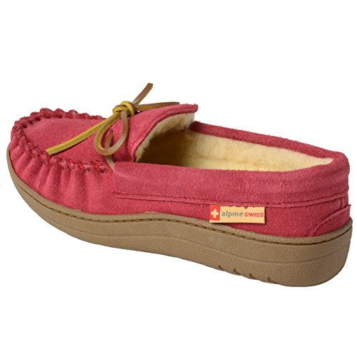 Image of Alpine Swiss Sabine Womens Moccasin Slippers Genuine Suede House Shoe Memory Foam Insole Plush Faux Shearling Fur Indoor Outdoor Anti-Slip Rubber Sole