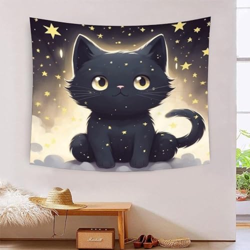 Tapisserie chat 3D NMOTARVIN habiller un grand mur vide facilement tissu