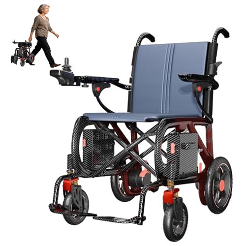 Silla de Ruedas Eléctrica Plegable Ultra Ligera de Fibra de Carbono Aeroespacial 31.5 lbs para Adultos, 30 Millas de Autonomía, Dual Motor, Capacidad 200 lbs, Uso Interior/Exterior y Viajes