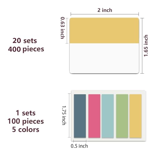 Image of ELII 500 PCS Sticky Tabs 2 Inch Index Tabs, Colored Page Markers | Repositionable Tags,Reading Tabs,Self Adhesive,Tape Flags for Books, Binders, Notebook and File Folders,Smooth Writing