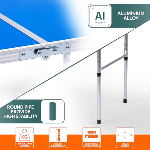 Image of Corvids 3 Feet Multipurpose Aluminium Folding Camping Table with Round Pipe Legs | Best for Balcony, Garden, Hiking, Picnic, Outdoor & Indoor Use (Blue)