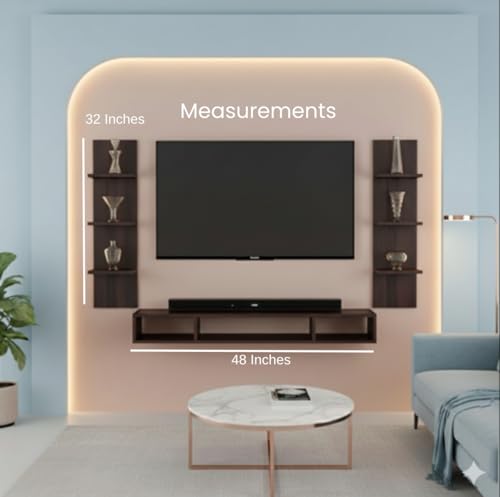 Image of 48 inches Base, MDF Floating TV Cabinet, 8 Inches Pillar Shelf Both Size, TV Cabinet Suitable for Smart tv Upto 55 inches, for Living Room (Dark Wenge)