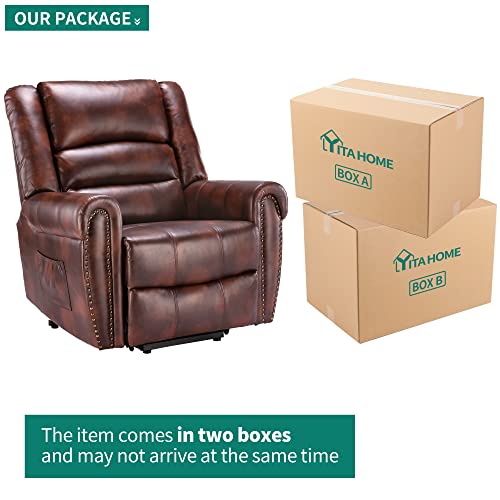 Yitahome Leather Recliner Chair For Elderly, Lift Chair With Heat And Massage, Pu Leather Recliner Chair With Cushion, 1 Usb Port, 2 Side Pockets & Remote Control For Living Room (Brown) #TOP7
