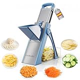 Cortador de mandolina seguro para cocina, cortador de papas ajustable,cortador de papas fritas,Lâminas de aço construídas, Utensílio de corte de cozinha para batata (azul grande)