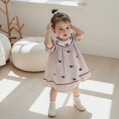 Honganda Toddler Baby Girl Sister Matching Outfit Summer Rugby Smocked Romper Little Girl Plaid Football Dress3