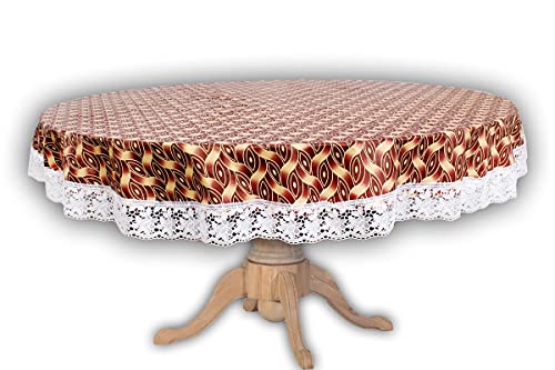 Image of The Furnishing Tree Round Shaped 6 Seater Table Cover WxL 72x72 inches with White Border lace