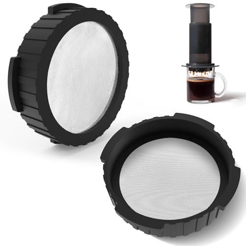 2 Pack Reusable Metal Coffee Filter, Stainless Steel Double Layer Mesh, No Paper Needed, Inverted Brewing Richer Flavor, Compatible with AeroPress Original, Go & Clear