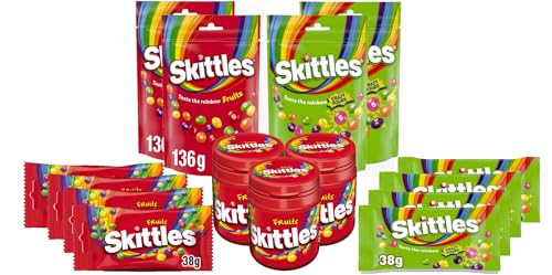 Skittles Süßigkeiten Mix I 15-teiliges Vorteilspack I Fruits & Crazy Sours I 1400g I Verschiedene Größen I Probierpaket