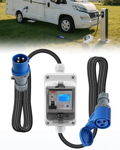 SUPAREE 230V 16A Medidor de Corriente Digital Movil Medidor de Consumo Electrico Contador Electrico Portatil con Enchufe CEE RCBO y Reinicio para Autocaravanas Coche Eléctricos Hogares