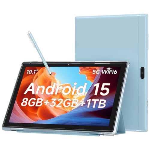 Image of WUIUHOU 10.1 Inch Android 15 Tablet, 8GB RAM 32GB Storage, HD IPS Display, 5G WiFi 6,6000mAh Battery, Dual Camera for Video Call, Tab with Case & Stylus Pen for Work /Study Tablet with case (Blue)