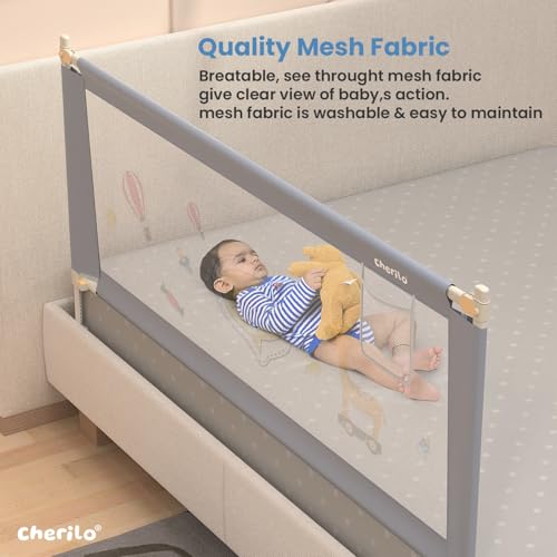 Image of Cherilo Bed Railing for Baby Safety - Foldable & Height Adjustable Railing for Safety, 180cm x 73cm Side Protector, Collapsible Baby Bed Protector Side Walls - Grey (Pack of 1)