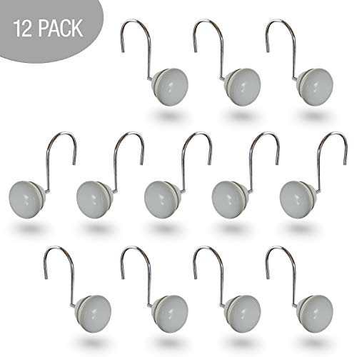 Creative Scents Grey Shower Curtain Hooks Decorative - Set Of 12 Shower Curtain Rings For Bathroom Shower Rod - Decorative Shower Hooks For Shower Curtain For Any Bathroom Decor #TOP3