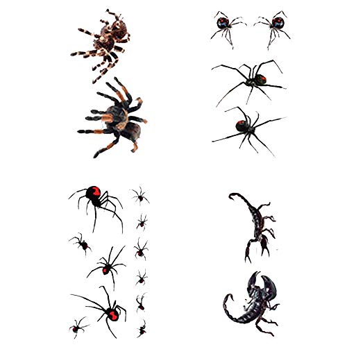 Halloween Tattoos 3D Realistic Spider Scorpion Tattoo Stickers For Men Women Halloween Masquerade And Party Favor Supplies (4Sheets) #TOP23