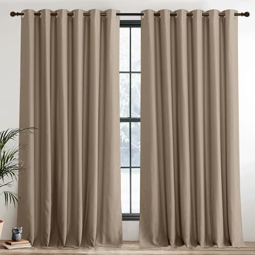 PONY DANCE Extra Wide Mocha Blackout Curtains for Bedroom Living Room Thermal Insulated Black Out Curtains Eyelet for Hotel/Lounge Drapes, 2 Panels, W90 x L108, Mocha