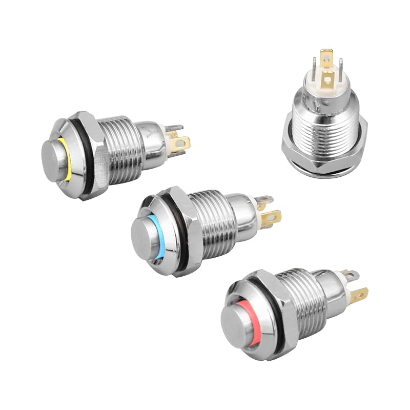 1pc 10mm Metal Push Button Switch with LED Indicator Self-Reset Momentary 4pins High Head 3v5v12v24v220v(Red,12-24V)