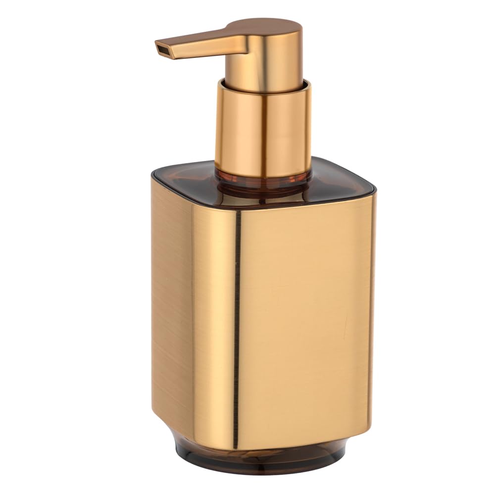 Dispenser Sapone Liquido Da Appoggio In Plastica Pregiata Oro Satinato E Nero – Dosatore Bagno 280 Ml Linea Lumina