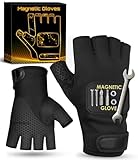 Fingerless Work Gloves Stocking Stuffers for Men Adults Christmas Gifts Magnetic Glove Ideal for Tool Holding with Gel Silicone Padded Palm Gadgets for Him Dad Husband Who Have Everything Want Nothing