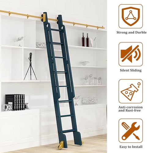Kit échelle mobile dorée en acier robuste pour bibliothèque élégante - 5